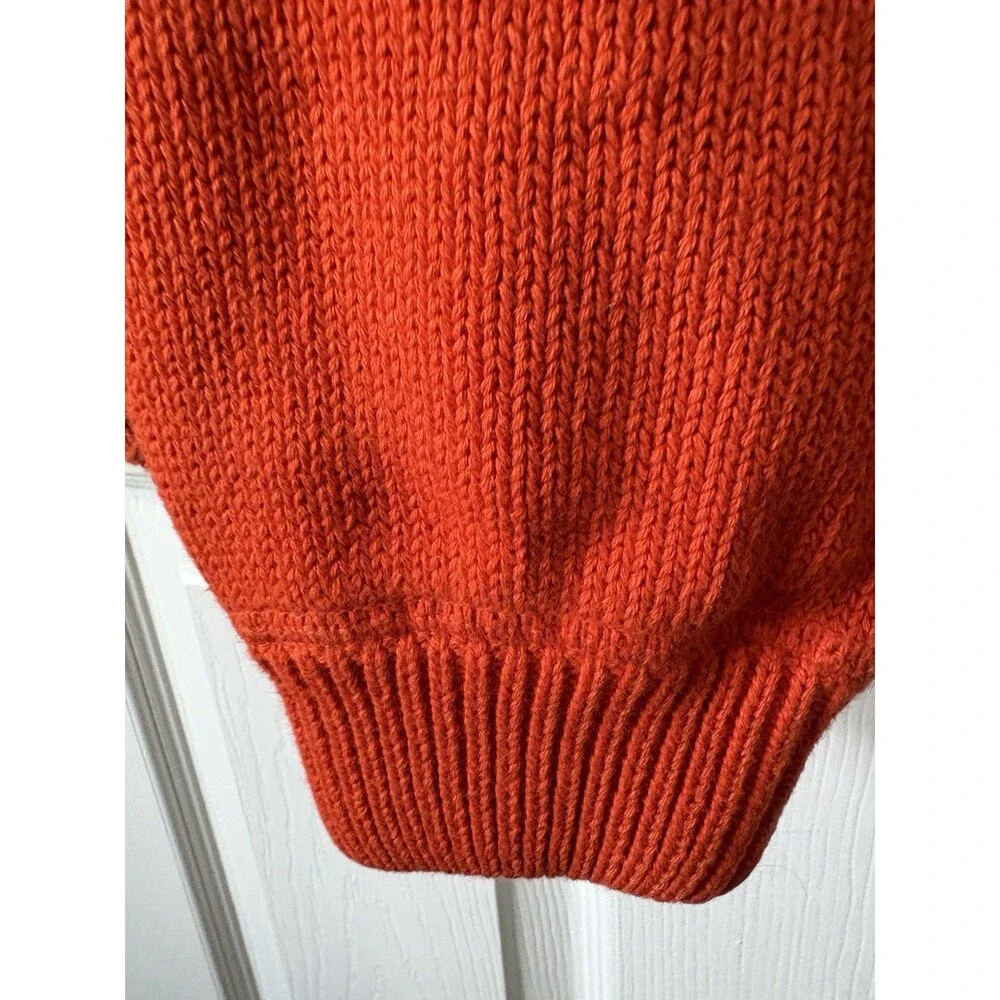 VTG Tommy Hilfiger Sweater Mens L Orange Logo Heavy Knit Crewneck Sweatshirt 90s